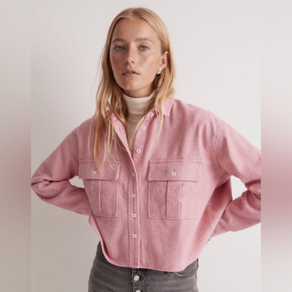 NWT Madewell pink Flannel Cargo Button-Up Shirt